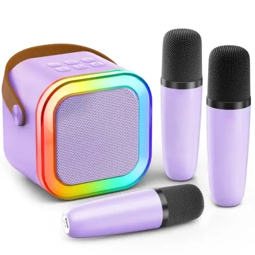 Mini Karaoke Machine, Portable Bluetooth Speaker & 3 Wireless Microphones | Karaoke Player Karaoke Microphone For Family Home Party Outdoor With HI-FI Sound | 5 Magic Sound | PA System | USB | TF | AUX - 1
