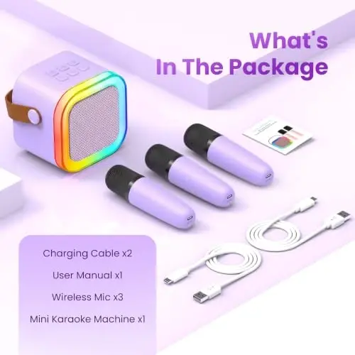 Mini Karaoke Machine, Portable Bluetooth Speaker & 3 Wireless Microphones | Karaoke Player Karaoke Microphone For Family Home Party Outdoor With HI-FI Sound | 5 Magic Sound | PA System | USB | TF | AUX - 4