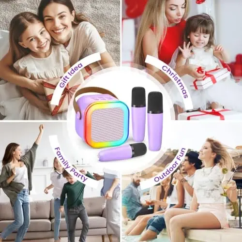 Mini Karaoke Machine, Portable Bluetooth Speaker & 3 Wireless Microphones | Karaoke Player Karaoke Microphone For Family Home Party Outdoor With HI-FI Sound | 5 Magic Sound | PA System | USB | TF | AUX - 6