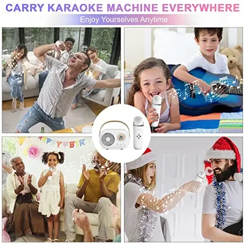 Mini Karaoke Machine,Karaoke Machine for Kids and Adults,Cute Karaoke with Microphone Set,Portable Bluetooth Speaker with Microphone,Retro Handheld Style for Family Party Meeting Singing (White) - 2