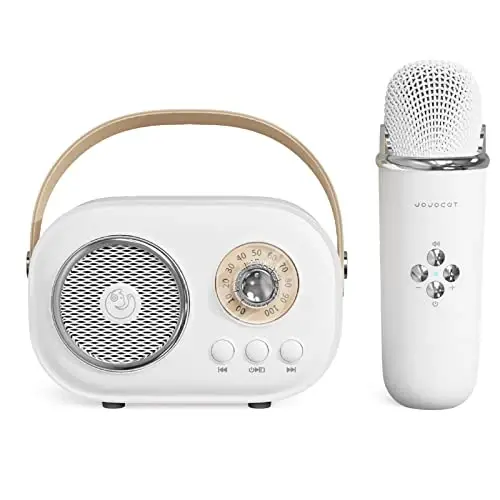 Mini Karaoke Machine,Karaoke Machine for Kids and Adults,Cute Karaoke with Microphone Set,Portable Bluetooth Speaker with Microphone,Retro Handheld Style for Family Party Meeting Singing (White) 