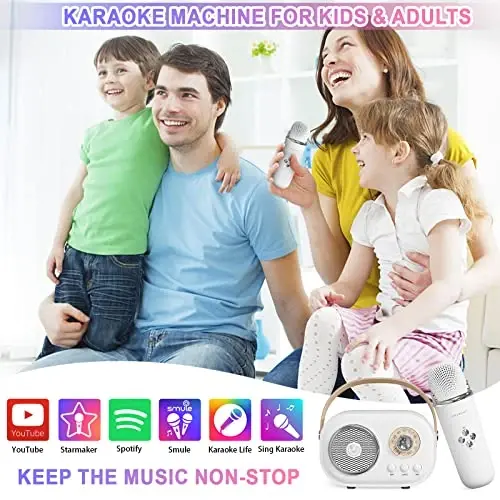 Mini Karaoke Machine,Karaoke Machine for Kids and Adults,Cute Karaoke with Microphone Set,Portable Bluetooth Speaker with Microphone,Retro Handheld Style for Family Party Meeting Singing (White) - 3