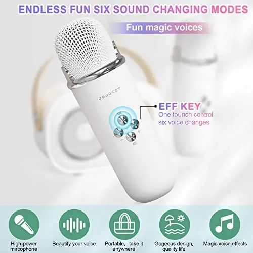 Mini Karaoke Machine,Karaoke Machine for Kids and Adults,Cute Karaoke with Microphone Set,Portable Bluetooth Speaker with Microphone,Retro Handheld Style for Family Party Meeting Singing (White) - 5