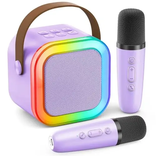 Mini Karaoke Makinesi, Taşınabilir Bluetooth Hoparlör & 2 Kablosuz Mikrofon | Karaoke Oynatıcı Aile Ev Parti Dış Mekan İçin HI-FI Sesli Karaoke Mikrofonu | 5 Sihirli Ses | PA Sistemi | USB | TF | AUX 