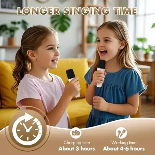 Mini Karaoke Mashinasi Bolalar Kattalar uchun Sovg'alar, 2 ta Simsiz Mikrofonli Portativ Karaoke Dinamiki, Dinamikli Bolalar Mikrofoni, 3-12+ Yoshdagi Qizlar Bolalar uchun Tug'ilgan Kun Sovg'alari (Bej) - 6