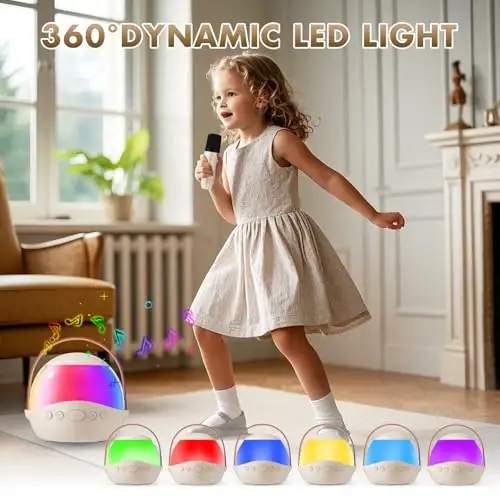 Mini Karaoke Mashinasi Bolalar Kattalar uchun Sovg'alar, 2 ta Simsiz Mikrofonli Portativ Karaoke Dinamiki, Dinamikli Bolalar Mikrofoni, 3-12+ Yoshdagi Qizlar Bolalar uchun Tug'ilgan Kun Sovg'alari (Bej) - 5