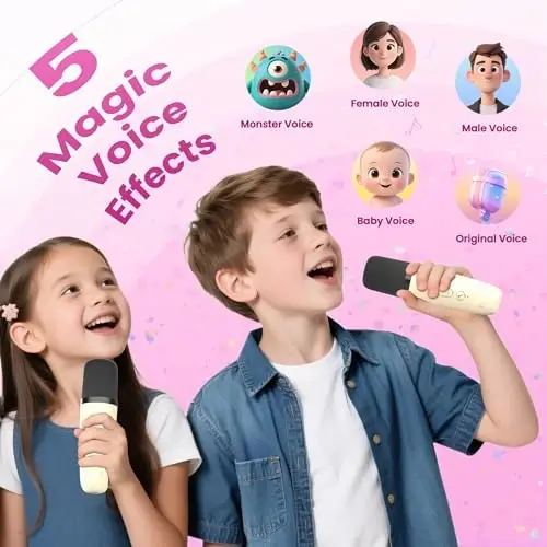 Mini Karaoke Mashinasi, Ko'chma Bluetooth Karnay va 2 ta Simsiz Mikrofon | Oila, Uy, Ochiq Havo Kechalari uchun HI-FI Ovozli Karaoke Pleyeri | 5 ta Sehrli Ovoz | PA Tizimi | USB | TF | AUX - 5