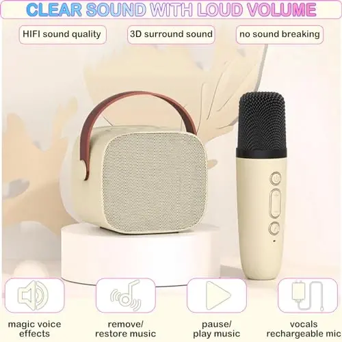 Мини-караоке машина для детей и взрослых, детские игрушки для девочек и мальчиков, подарки, Bluetooth-колонка с 2 беспроводными микрофонами для детей, взрослых, малышей, девочек, для домашних вечеринок, подарки на день рождения - 5