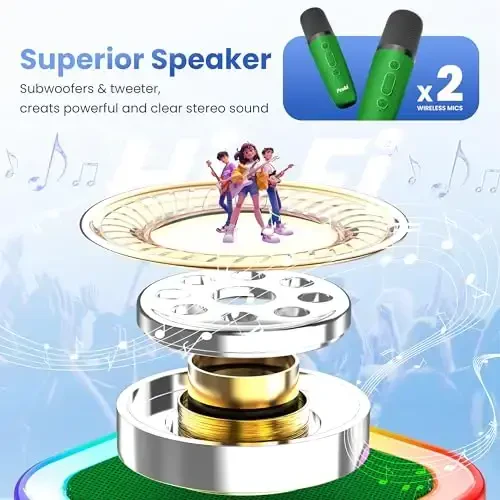 Mini Karaoke Machine for Kids Adults, Portable Bluetooth Speaker with 2 Wireless karaoke Microphones,2025 TOP Birthday Gifts Toys for Boys 3,4, 5, 6, 7, 8+Years Old Toddler Karaoke Player (Dark Green) - MODAZONE (1)