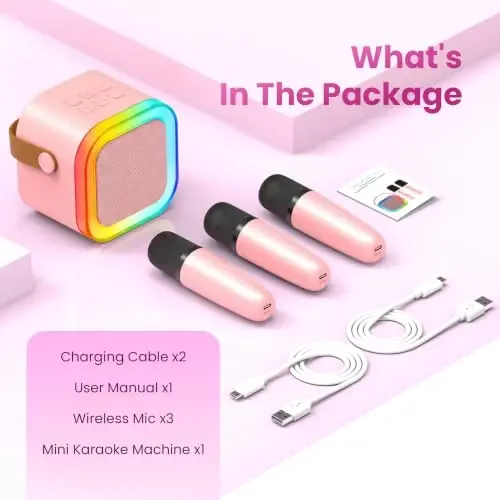 Мини-караоке-машина, портативная Bluetooth-колонка и 3 беспроводных микрофона | Караоке-плеер для семьи, дома, вечеринок и улицы со звуком HI-FI | 5 волшебных голосов | PA система | USB | TF | AUX - 5