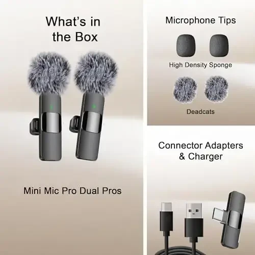 Mini Mic Pro Wireless Microphone for iPhone, iPad, Android, Lavalier Microphone for Video Recording - 2 Pack iPhone Mic Crystal Clear Recording with USB-C for Podcast, ASMR (iPhone 15+ / Android) - 6