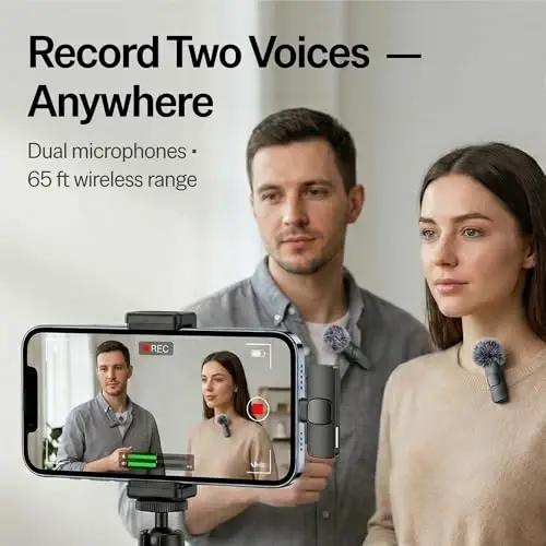 Mini Mic Pro (Eng yangi model - iPhone, iPad, Android uchun simsiz mikrofon, video yozish uchun Lavalier mikrofoni - USB-C bilan iPhone mikrofoni tiniq yozuvi (zaryadlash qutisi bilan) - 5