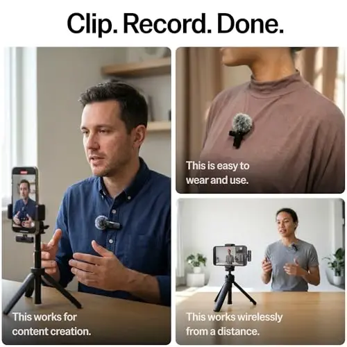 Mini Mic Pro (Latest Model - Wireless Microphone for iPhone, iPad, Android, Lavalier Microphone for Video Recording - iPhone Mic Crystal Clear Recording with USB-C (with Charging Case) - 3