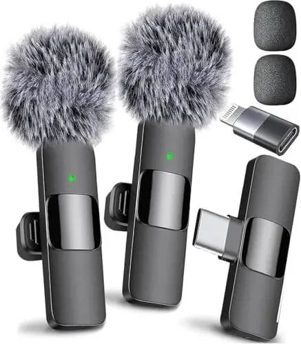 Mini Mic Pro Wireless Microphone for iPhone, iPad, Android, Lavalier Microphone for Video Recording - 2 Pack iPhone Mic Crystal Clear Recording with USB-C for Podcast Microphone, ASMR, TikTok - 1
