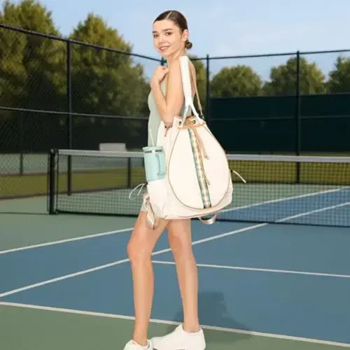 Mini Momo Tennis Bag for Women Racket Tote, Stylish Backpack - Unisex Racquet Sports Pickleball Bag Convertible Shoulder, Crossbody Strap Large Compartment - 2