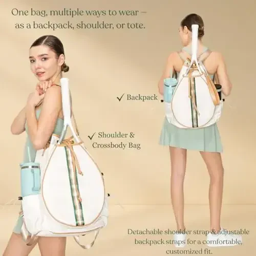 Mini Momo Tennis Bag for Women Racket Tote, Stylish Backpack - Unisex Racquet Sports Pickleball Bag Convertible Shoulder, Crossbody Strap Large Compartment - 5