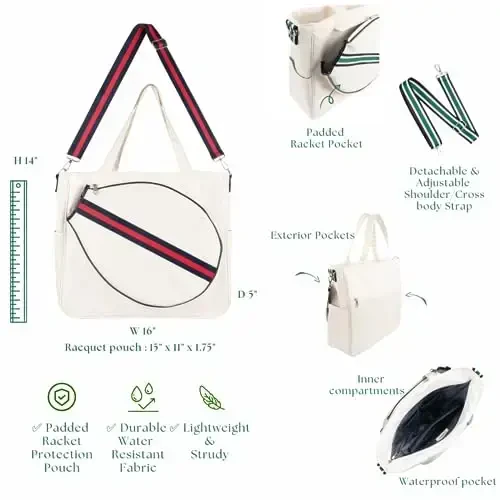 Mini Momo Tennis Bag for Women Racket Tote, Stylish Backpack - Unisex Racquet Sports Pickleball Bag Convertible Shoulder, Crossbody Strap Large Compartment - Modazone (1)