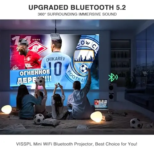 Мини-проектор с WiFi и Bluetooth, VISSPL Full HD 1080P проектор, портативный уличный проектор со штативом, проектор для домашнего кинотеатра, совместимый с Android/iOS/Windows/TV Stick/HDMI/USB - 4