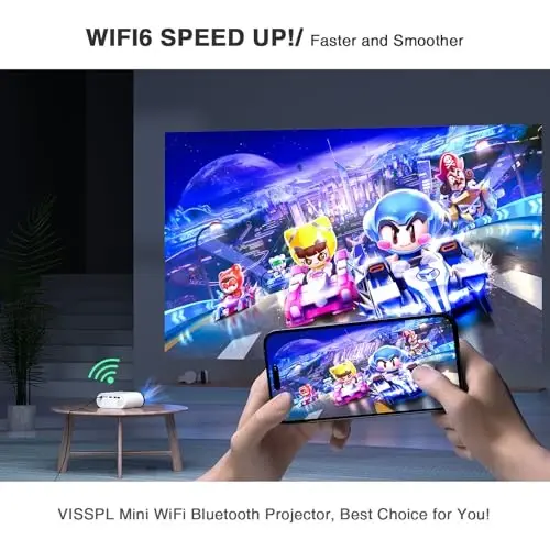 Mini Projector with WiFi and Bluetooth, VISSPL Full HD 1080P Projector, Portable Outdoor Projector with Tripod, Home Theater Movie Phone Projector Compatible with Android/iOS/Windows/TV Stick/HDMI/USB - 3