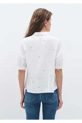 Мини-рубашка белая с цветочным принтом Slim Fit / узкого кроя - 4