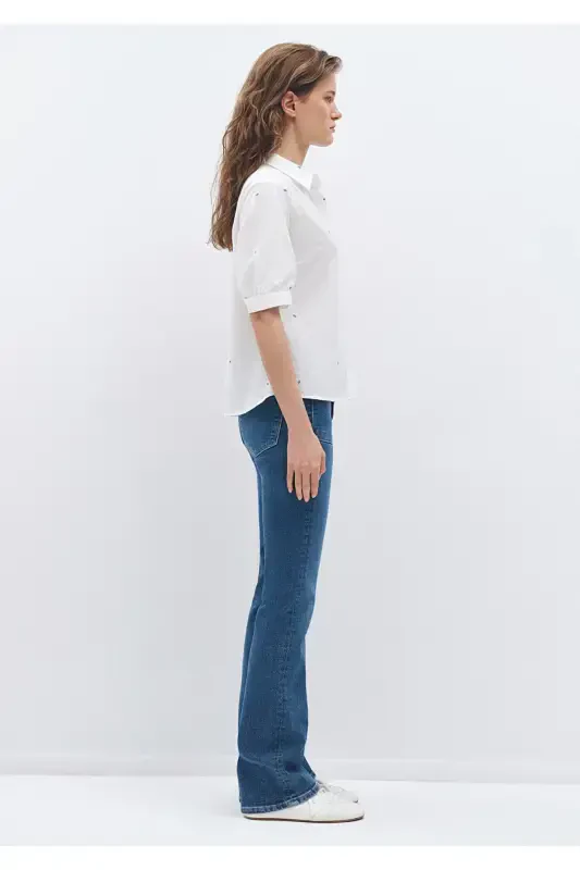 Мини-рубашка белая с цветочным принтом Slim Fit / узкого кроя - 5