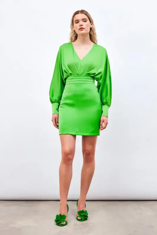 Mini Satin Skirt with Waist Detail - LIGHT GREEN - 1