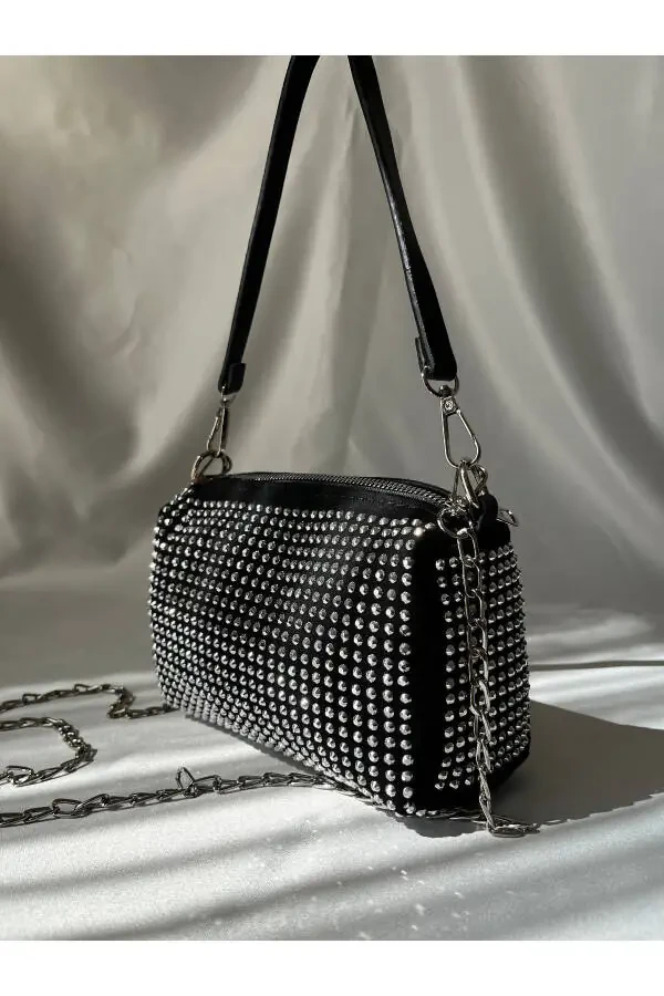 Mini shoulder bag with sparkling stones. - 3