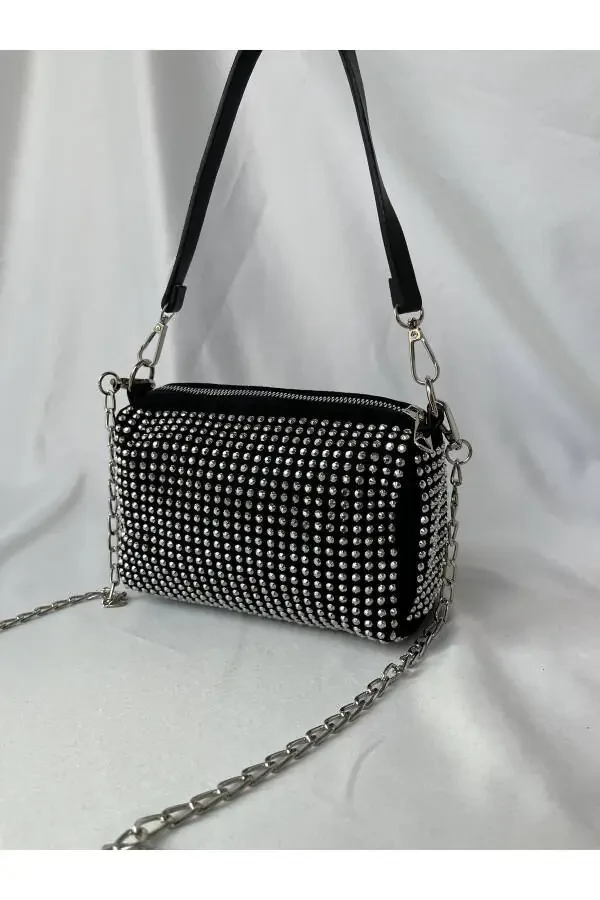 Mini shoulder bag with sparkling stones. - 5