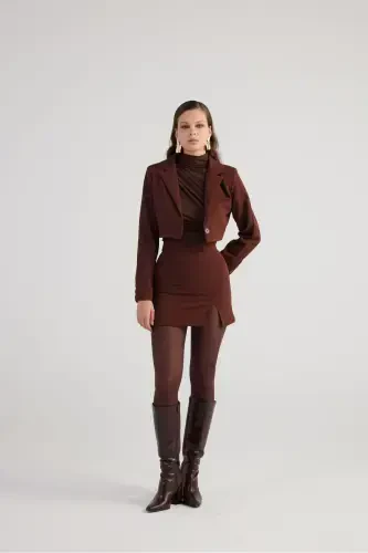 Mini Size Slit Detailed Panky Skirt Brown - 1