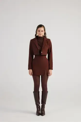 Mini Size Slit Detailed Panky Skirt Brown - 3