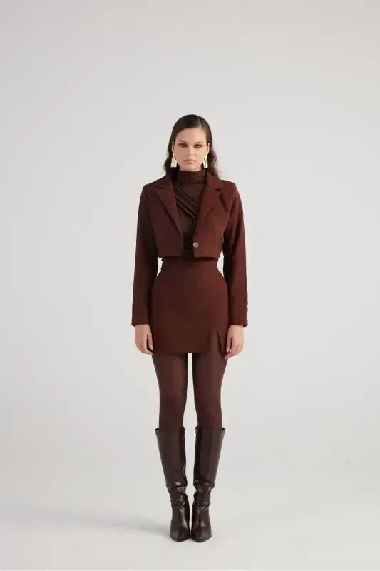 Mini Size Slit Detailed Panky Skirt Brown - 3