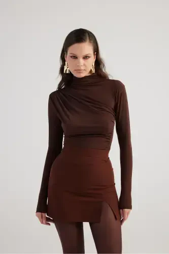 Mini Size Slit Detailed Panky Skirt Brown - 6