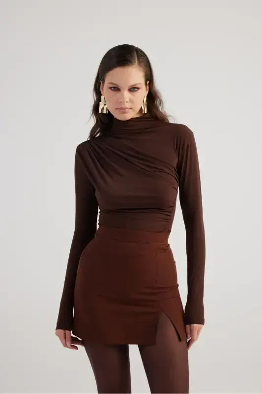 Mini Size Slit Detailed Panky Skirt Brown - 6