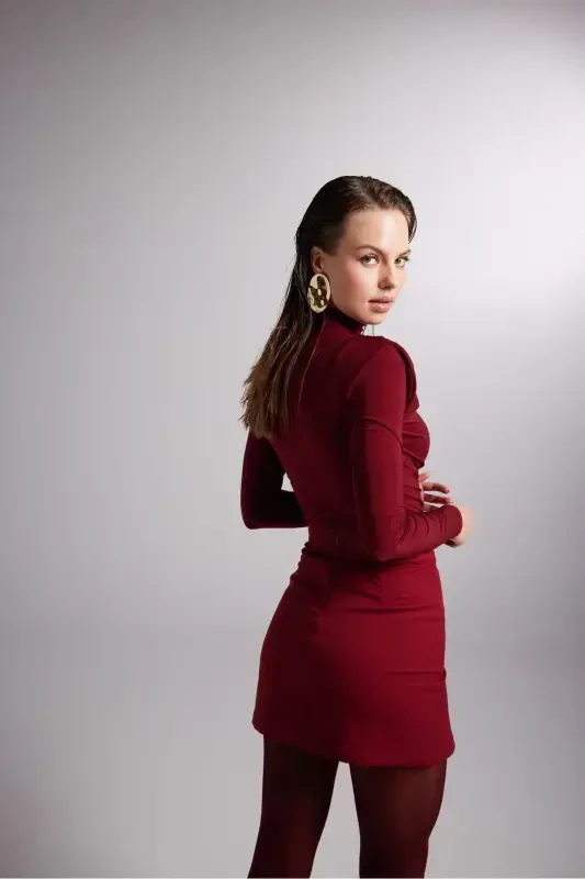 Mini Size Slit Detailed Panky Skirt Burgundy-Burgundy - 1