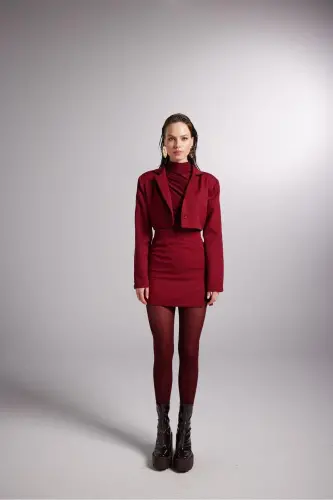 Mini Size Slit Detailed Panky Skirt Burgundy-Burgundy - 6