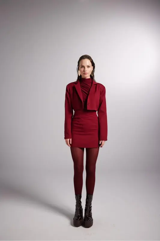 Mini Size Slit Detailed Panky Skirt Burgundy-Burgundy - 6