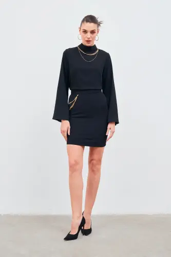 Mini Skirt with Chain Accessory - Black - 3