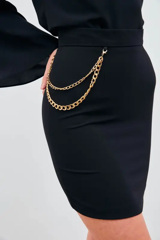 Mini Skirt with Chain Accessory - Black - 5
