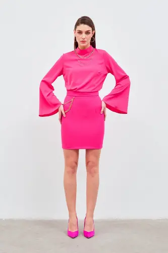 Mini Skirt with Chain Accessory - Fuchsia 