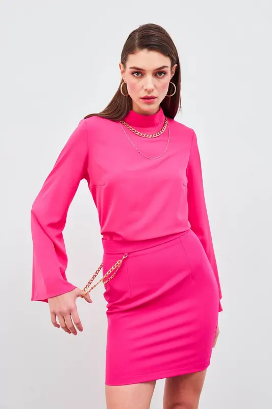 Mini Skirt with Chain Accessory - Fuchsia - 3