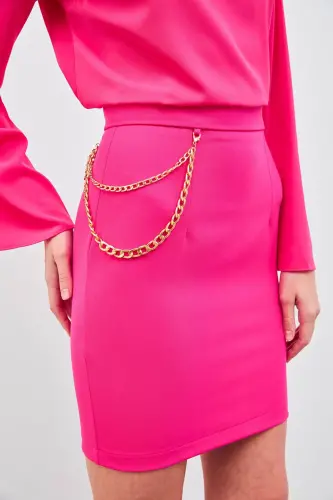 Mini Skirt with Chain Accessory - Fuchsia - 5