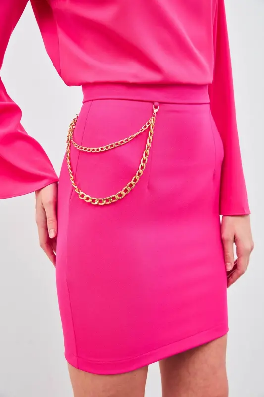 Mini Skirt with Chain Accessory - Fuchsia - 5
