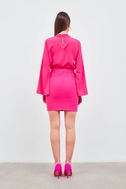 Mini Skirt with Chain Accessory - Fuchsia - 6