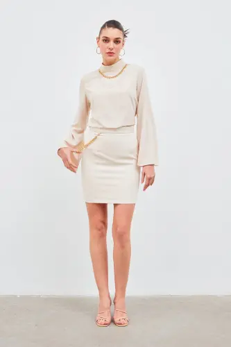 Mini Skirt with Chain Detail - Beige 