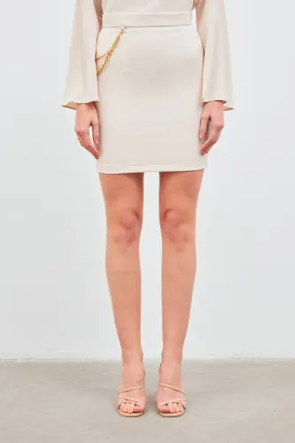 Mini Skirt with Chain Detail - Beige - 5
