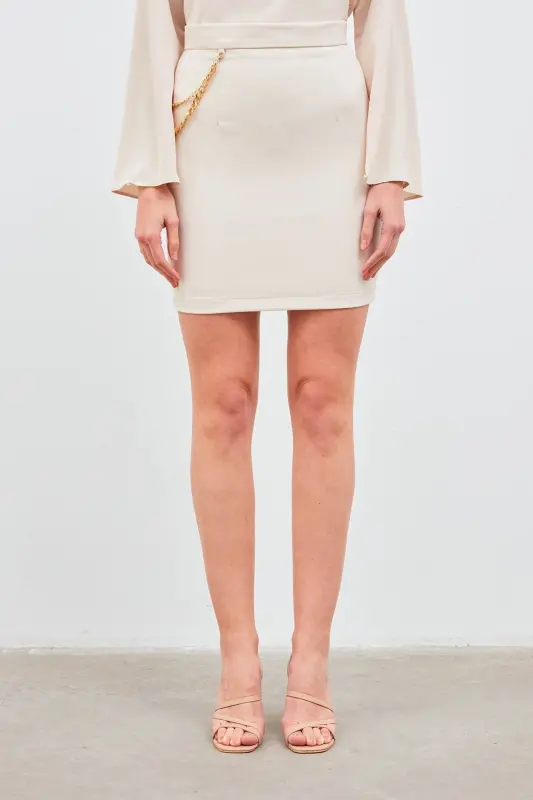 Mini Skirt with Chain Detail - Beige - 5