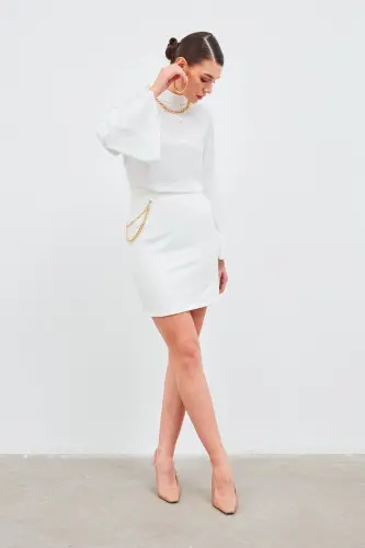 Mini Skirt with Chain Detail - Ecru 