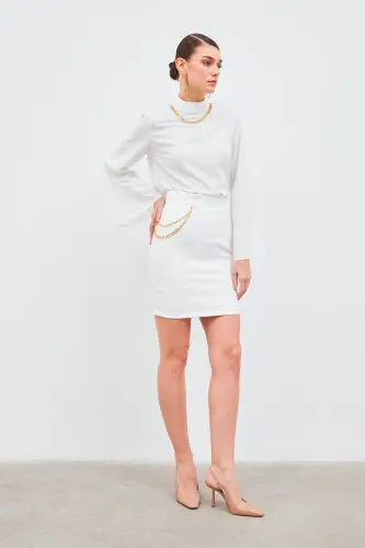 Mini Skirt with Chain Detail - Ecru - 4