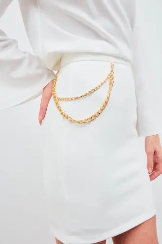 Mini Skirt with Chain Detail - Ecru - 5