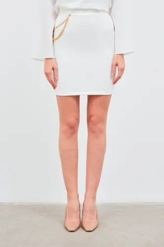 Mini Skirt with Chain Detail - Ecru - 6